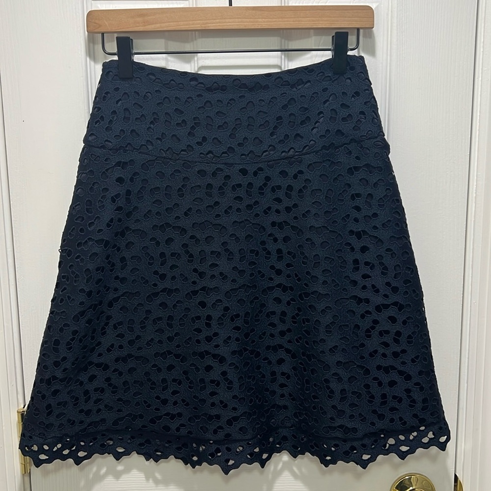 REISS Mallory Lace Overlay A-Line Skirt - Navy Blue Size 4